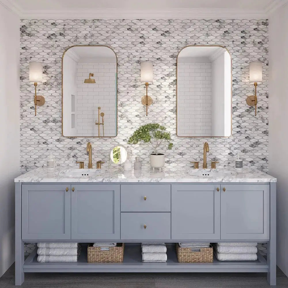 White 11x12 Matte Elongated Hexagon Glass Mosaic Tile (10 pack, 8.6 sq ft/case) by Apollo Tile