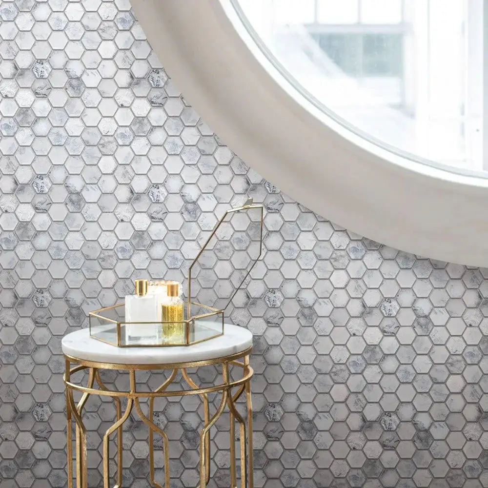 White 12x12 Matte Hexagon Glass Mosaic Tile (10 pack, 9.6 sq ft/case) by Apollo Tile