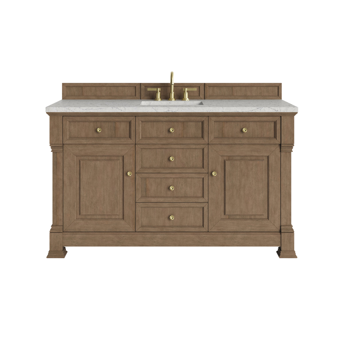 James Martin Brookfield 60" Single Bathroom Vanity, Pecan with Eternal Jasmine Pearl countertop