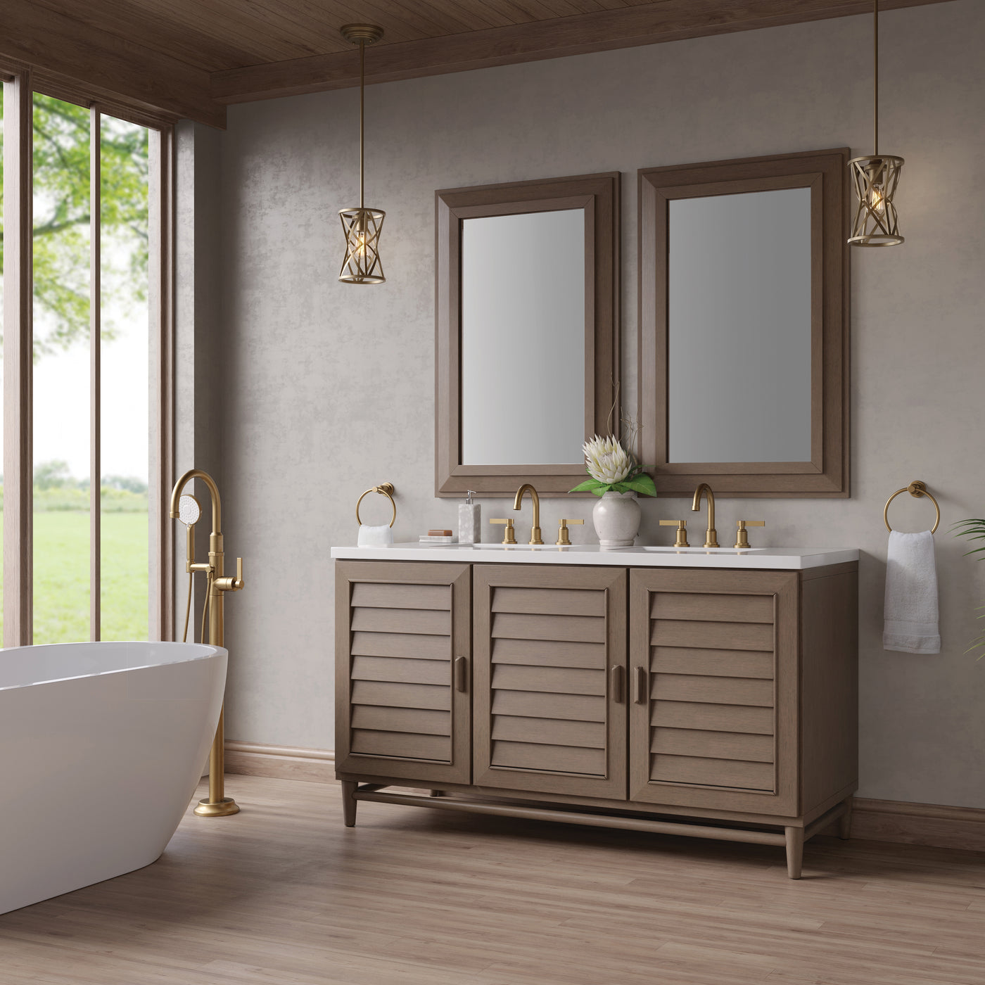 James Martin Portland 60" Double Bathroom Vanity, Whitewashed Walnut, view 35