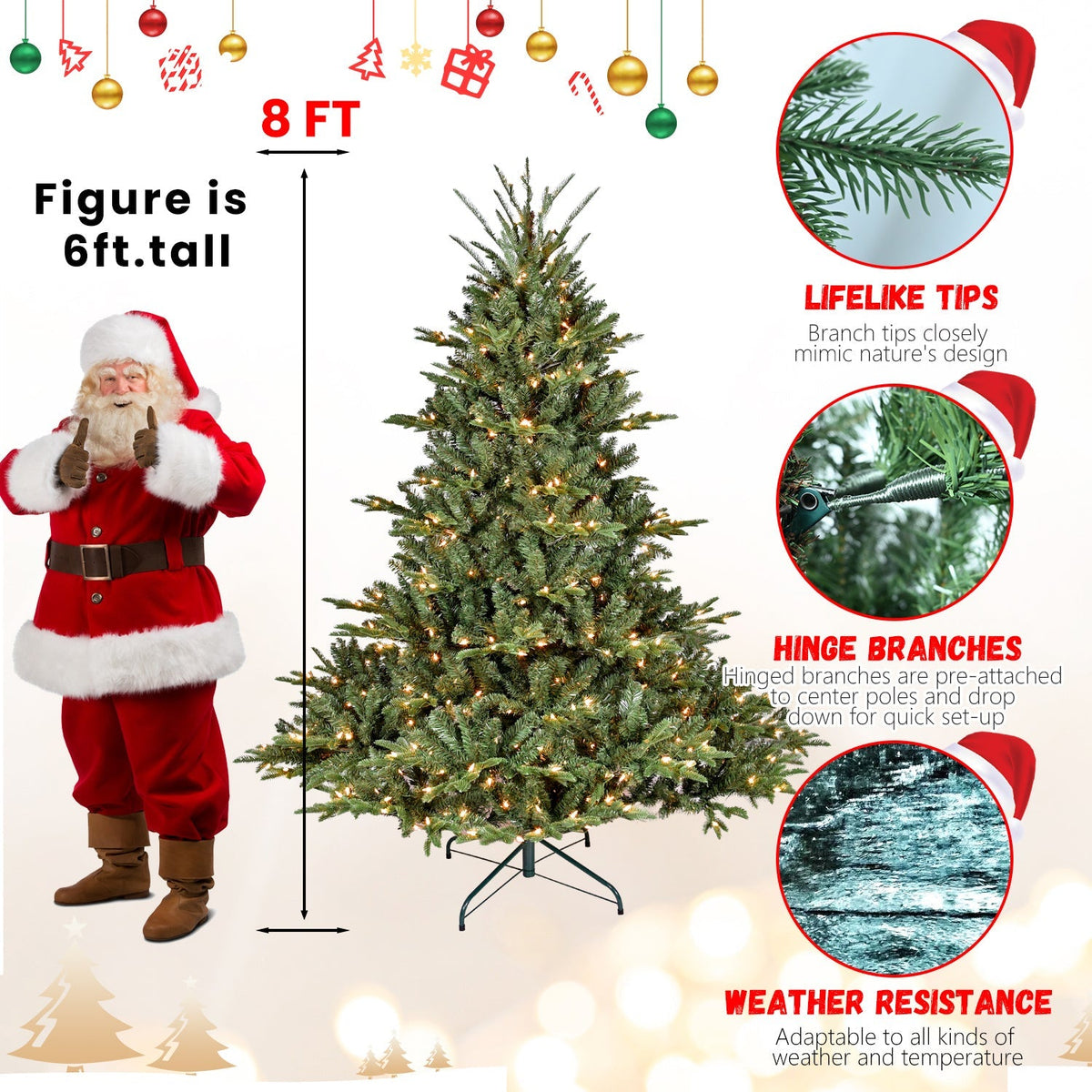 Full-Bodied Pre-Lit Evergreen Christmas Tree with 350 Warm White Lights - Green, photo 13 of 17