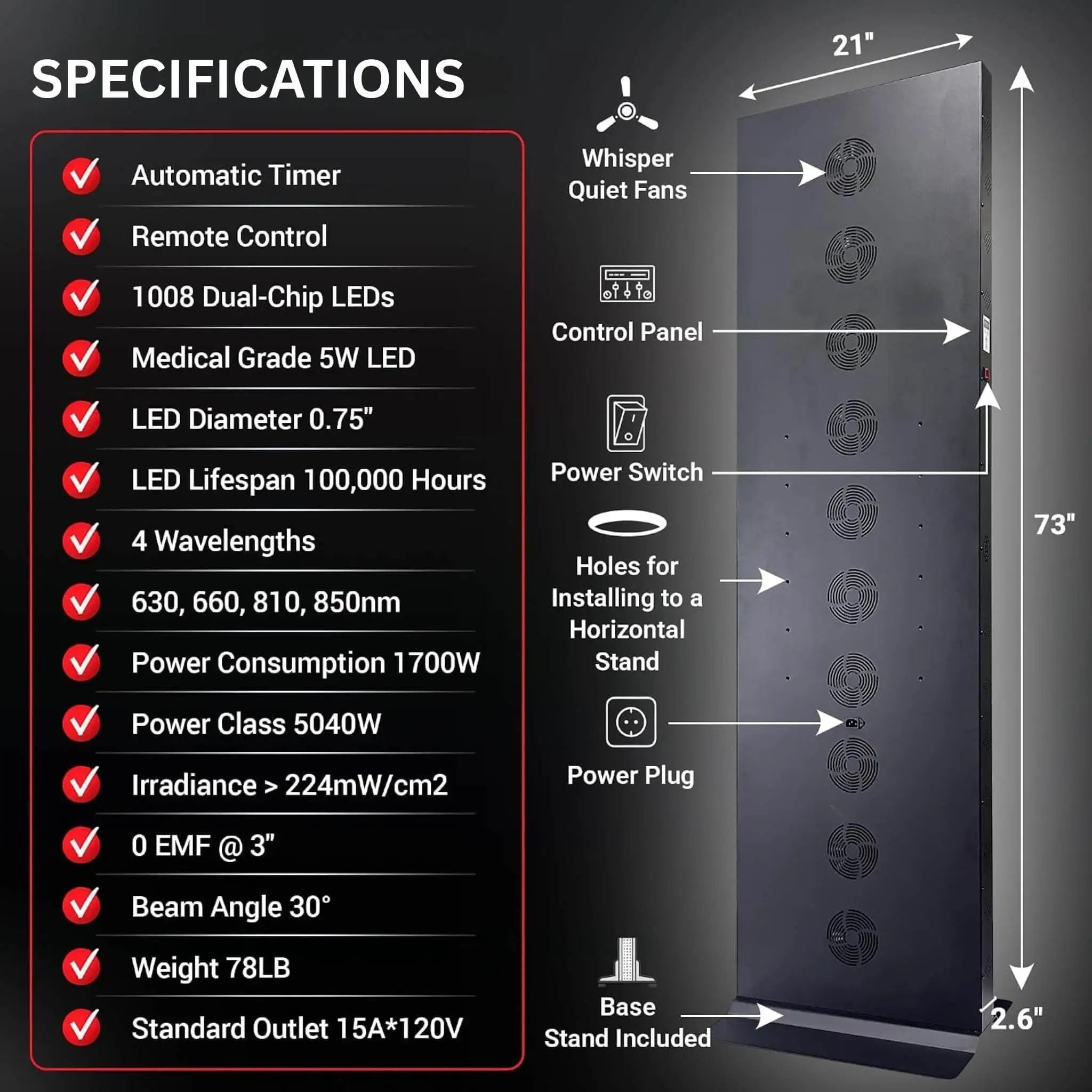 Full-Body Dual-Chip Clinical-Grade Red Light Therapy Panel (SAK63480) by SAKSBY WHOLESALE