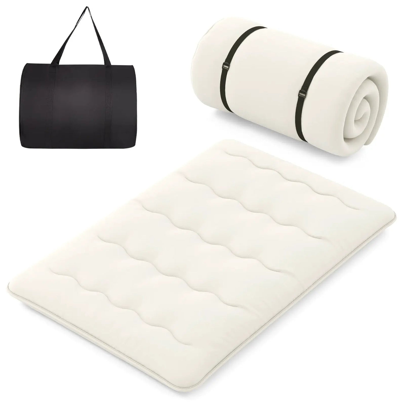 Queen/King/Twin/Full Futon Mattress Floor Sleeping Pad with Washable Cover Beige by DirectDeals