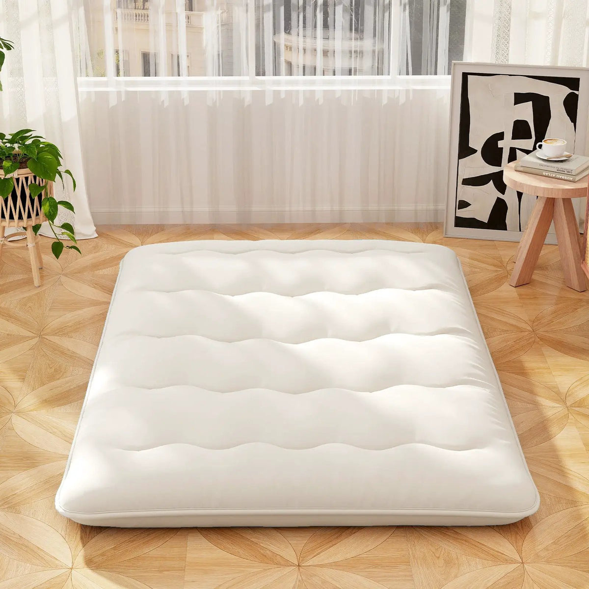 Queen/King/Twin/Full Futon Mattress Floor Sleeping Pad with Washable Cover Beige by DirectDeals