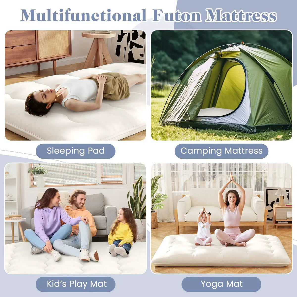 Queen/King/Twin/Full Futon Mattress Floor Sleeping Pad with Washable Cover Beige by DirectDeals