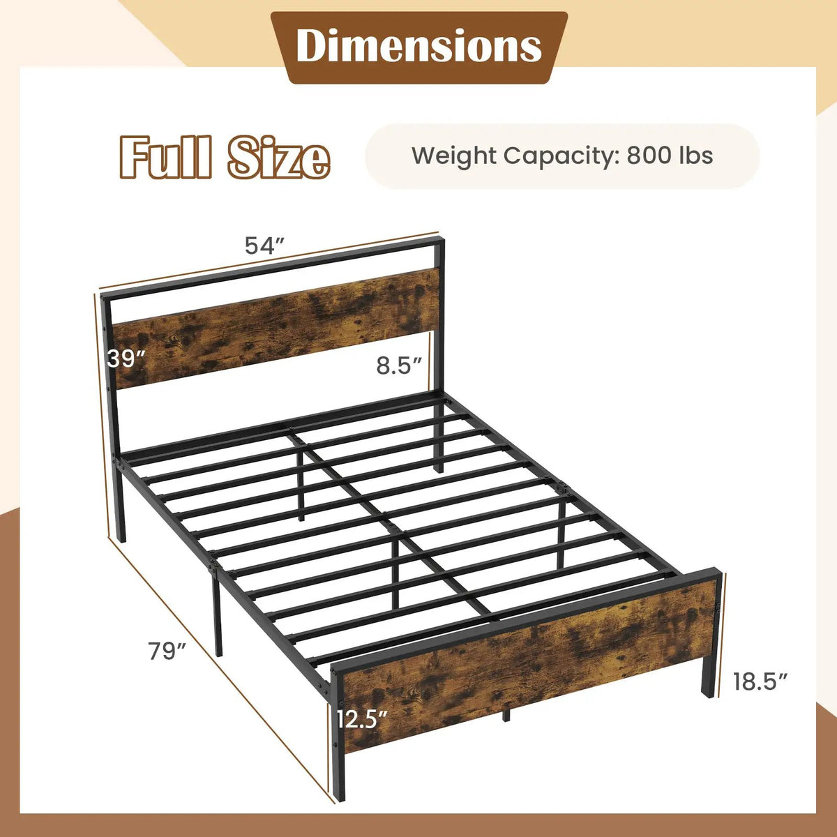 King Metal Bed Frame Industrial Platform Bed with Wooden Headboard by DirectDeals