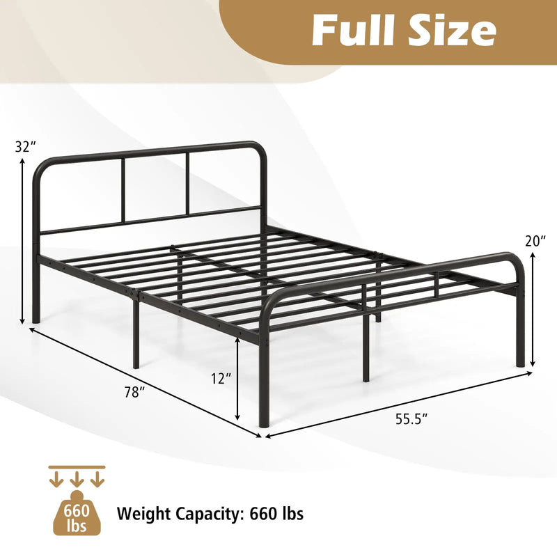 Full Bed Frame with Headboard and Footboard No Box Spring Needed-Black by DirectDeals