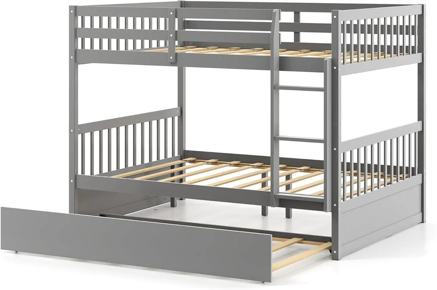 Full over Full Bunk Bed Platform Wood Bed with Ladder by DirectDeals
