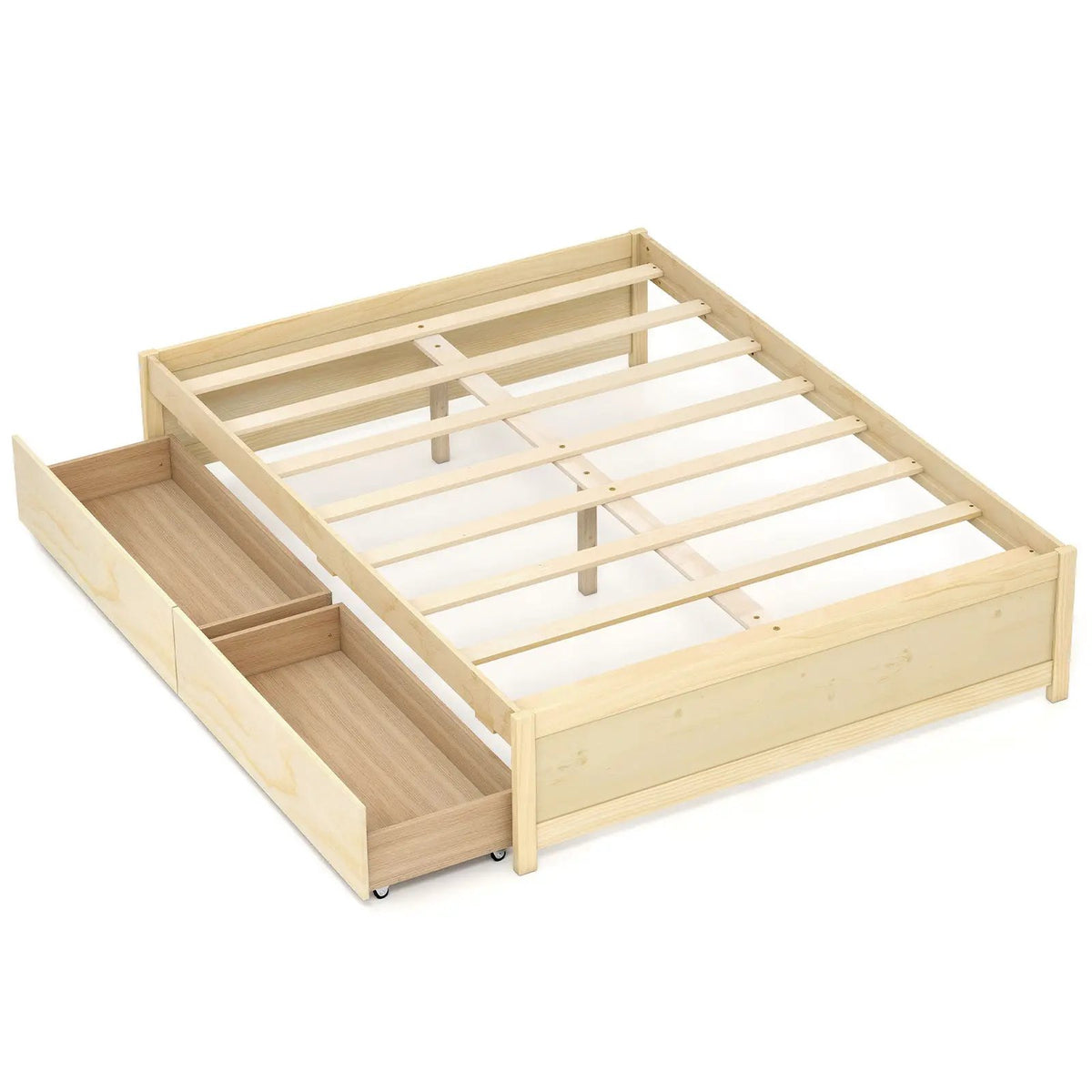 Full Size Wooden Bed Frame with 2 Rolling Storage Drawers by DirectDeals