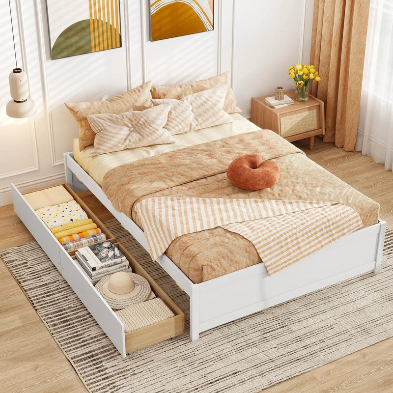 Full Size Wooden Bed Frame with 2 Rolling Storage Drawers by DirectDeals