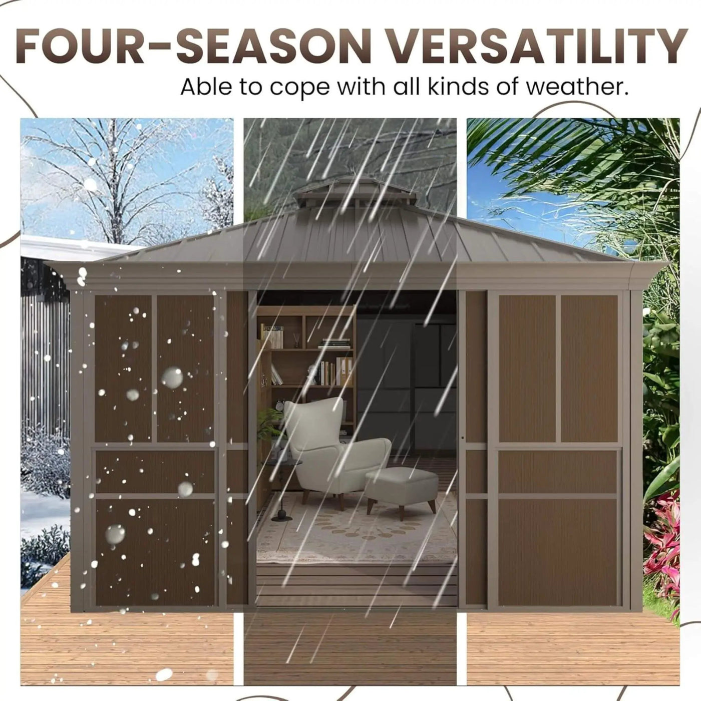 Alora Terrace Fully-Enclosed Outdoor Black Sunroom With Lockable Sliding Doors And Galvanized Double Steel Roof (SAK81634) by SAKSBY WHOLESALE