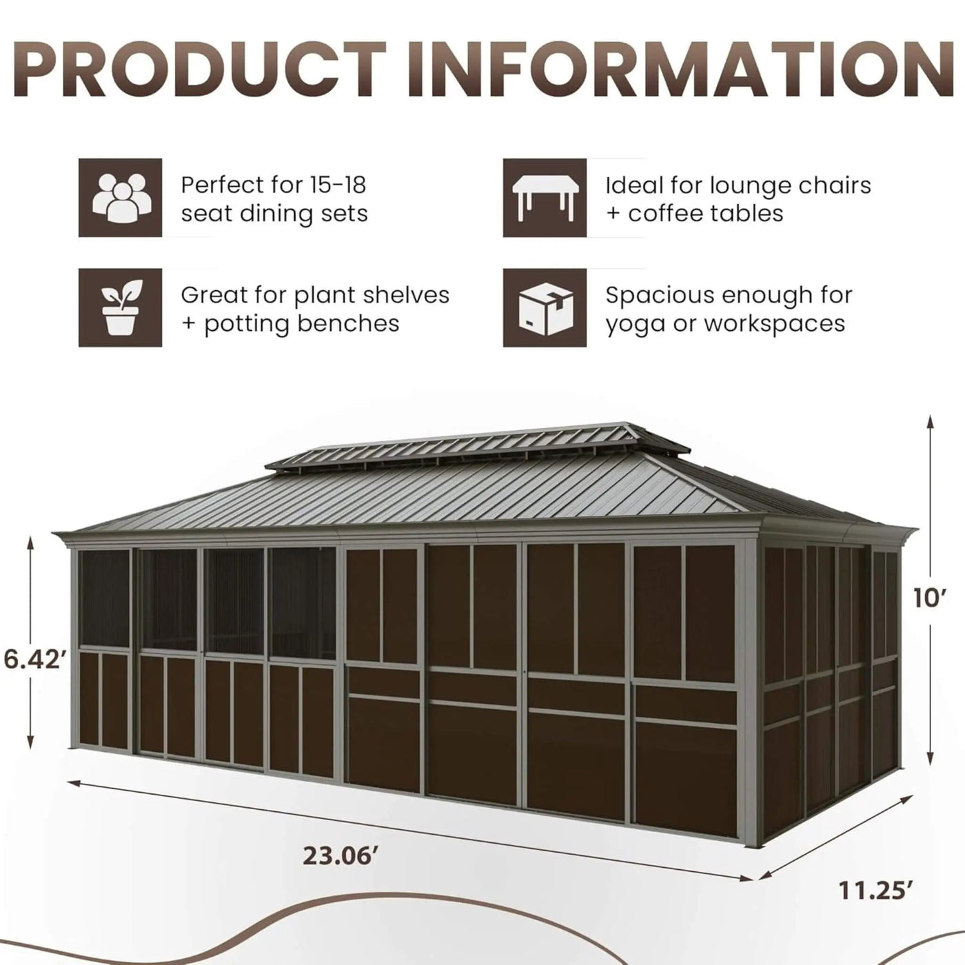 Alora Terrace Fully-Enclosed Outdoor Black Sunroom With Lockable Sliding Doors And Galvanized Double Steel Roof (SAK81634) by SAKSBY WHOLESALE