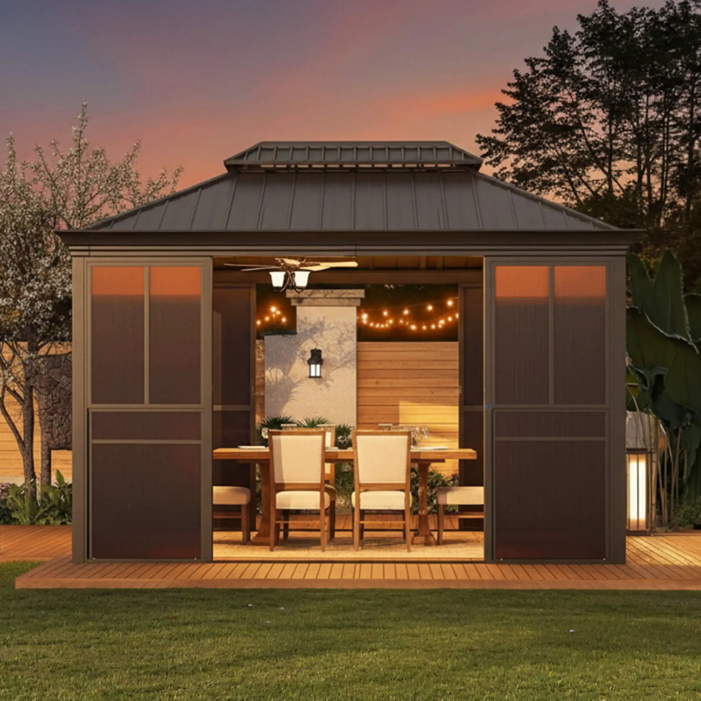 Alora Terrace Fully-Enclosed Outdoor Black Sunroom With Lockable Sliding Doors And Galvanized Double Steel Roof (SAK81634) by SAKSBY WHOLESALE