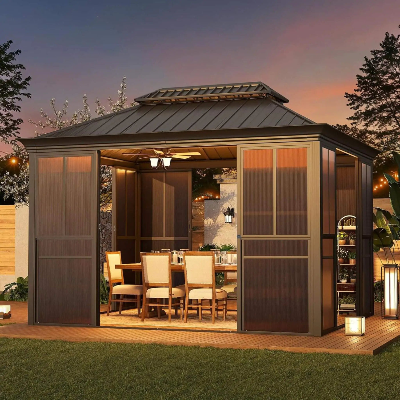 Alora Terrace Fully-Enclosed Outdoor Black Sunroom With Lockable Sliding Doors And Galvanized Double Steel Roof (SAK81634) by SAKSBY WHOLESALE