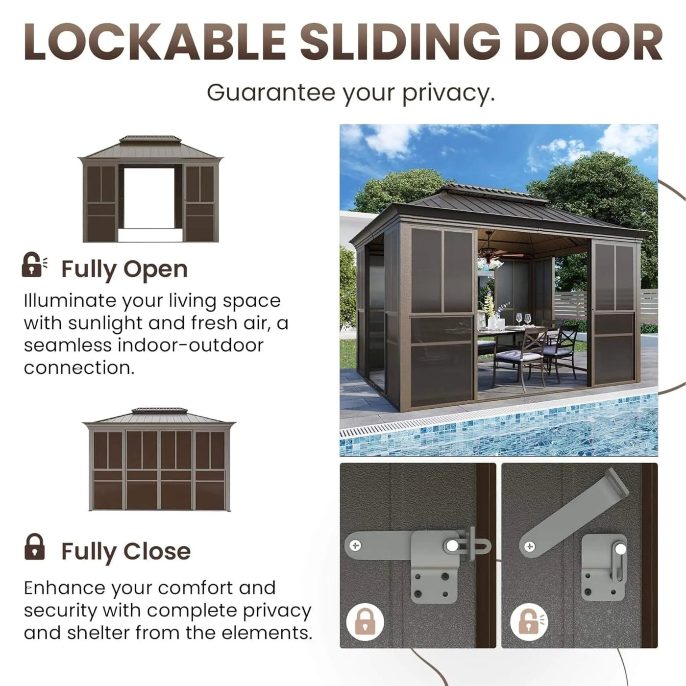 Alora Terrace Fully-Enclosed Outdoor Black Sunroom With Lockable Sliding Doors And Galvanized Double Steel Roof (SAK81634) by SAKSBY WHOLESALE