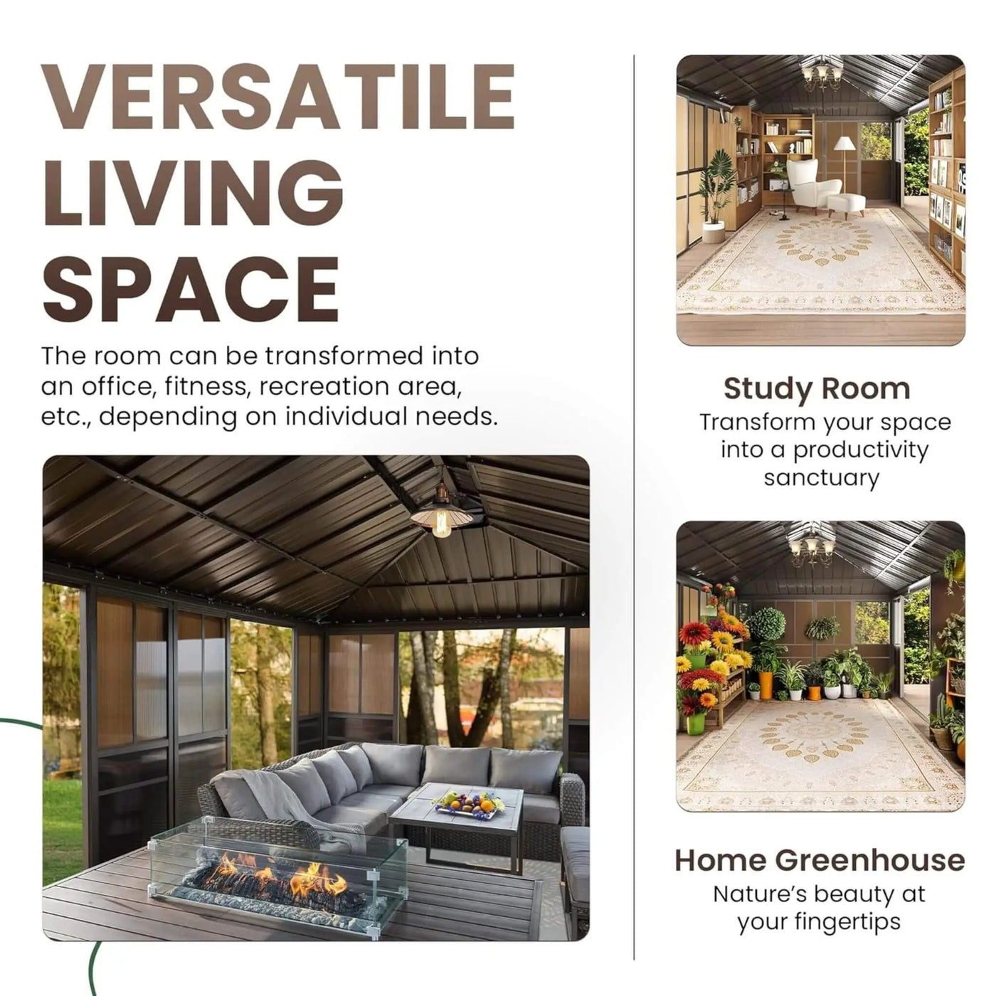 Alora Terrace Fully-Enclosed Outdoor Black Sunroom With Lockable Sliding Doors And Galvanized Double Steel Roof (SAK81634) by SAKSBY WHOLESALE