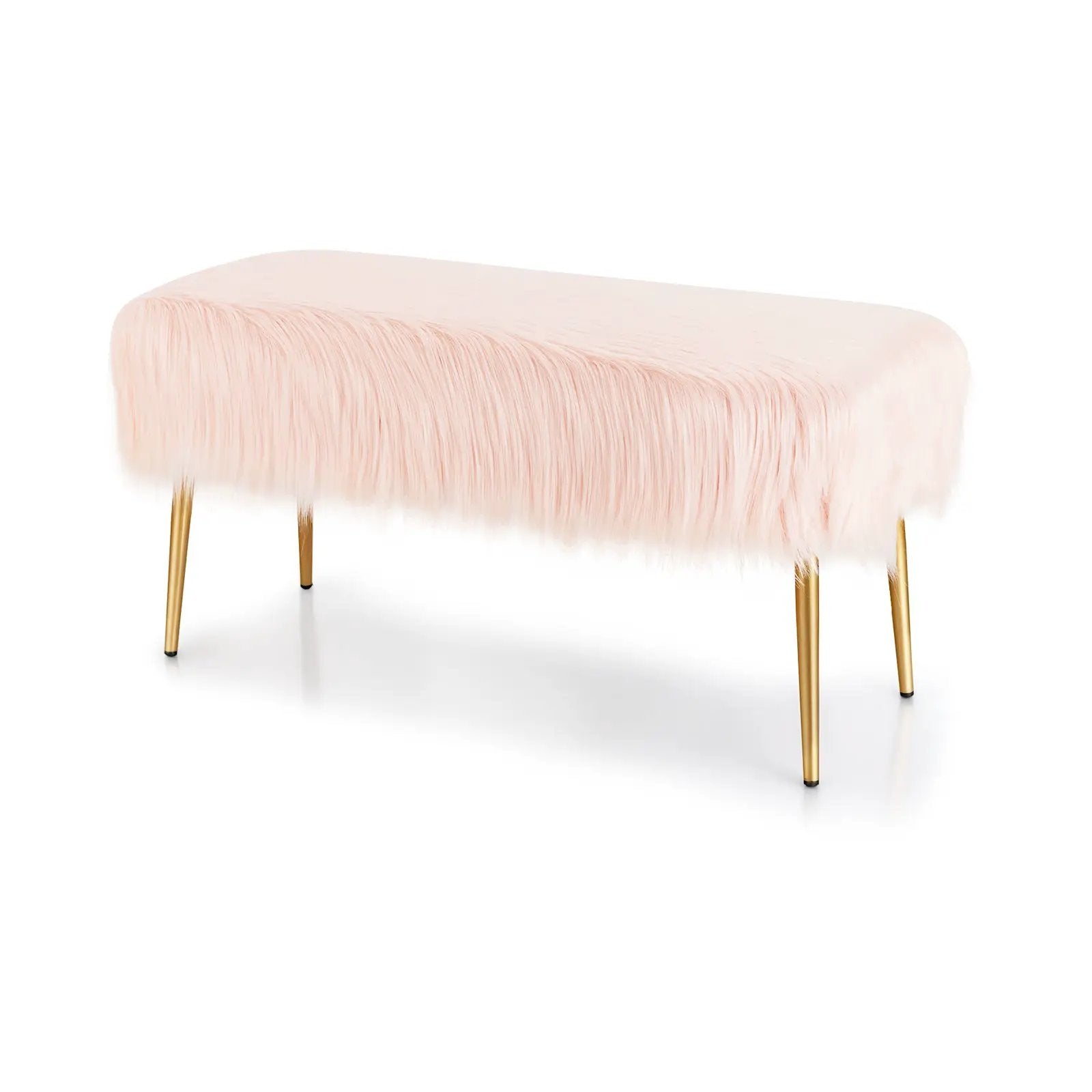 Upholstered Faux Fur Vanity Stool with Golden Legs for Makeup Room by DirectDeals