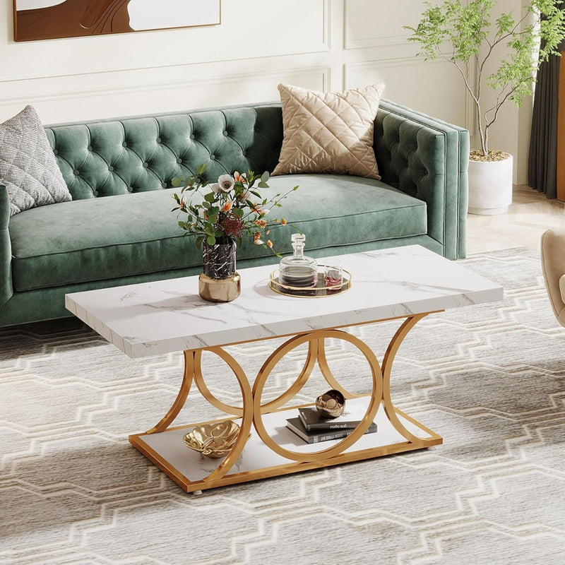Rectangle Coffee Table, 2 Tier With Geometric Legs, photo 2 of 4