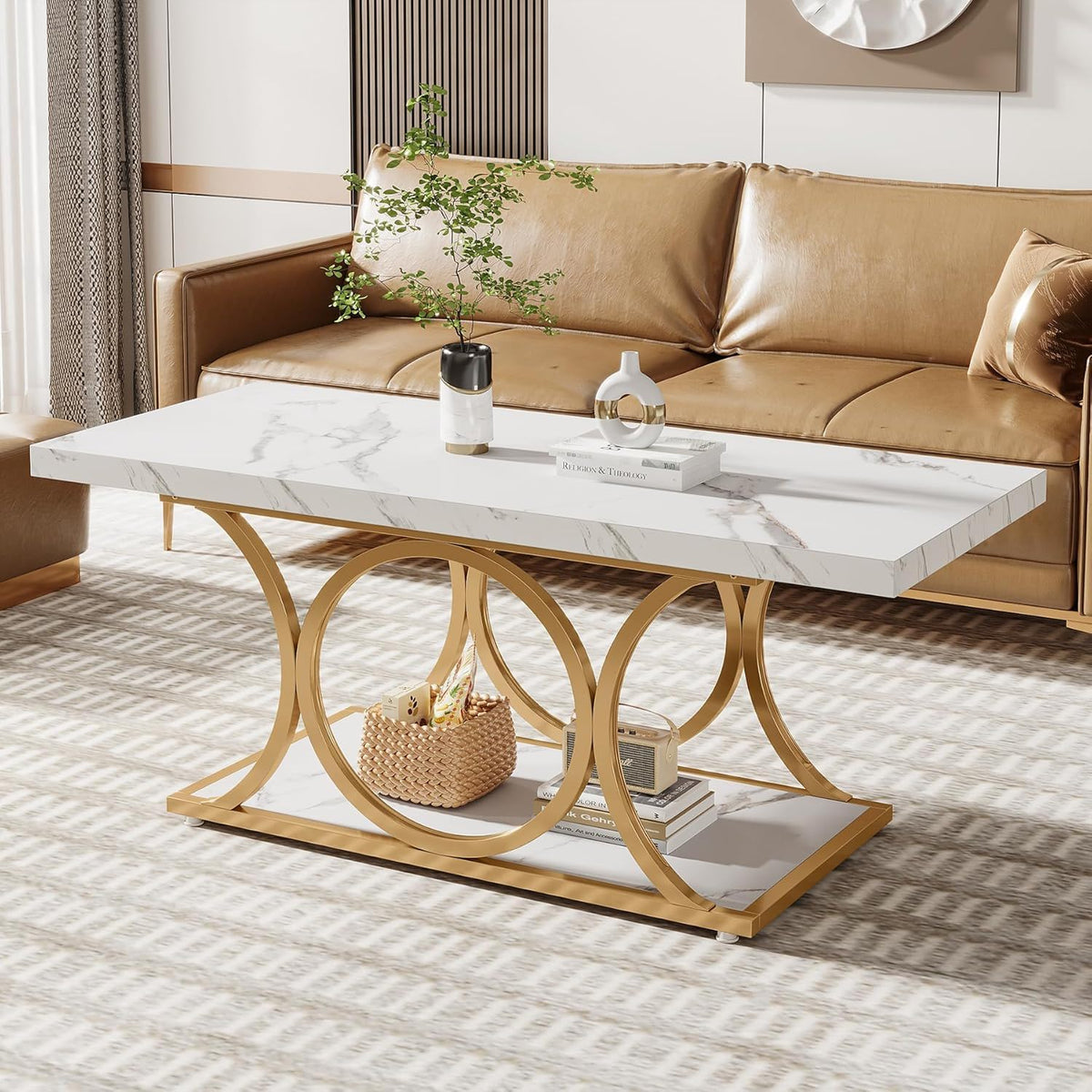 Rectangle Coffee Table, 2 Tier With Geometric Legs, photo 4 of 4