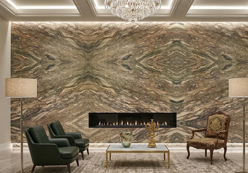 Fusion Green Polished Quartzite Slab Random room scene 3