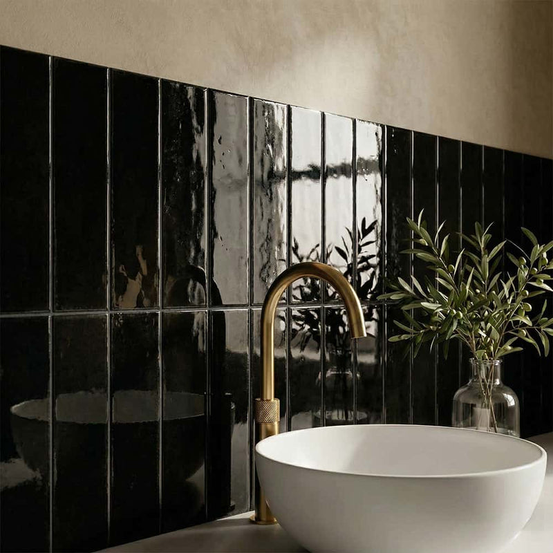 Fusion Nero Polished Zellige Look Porcelain Tiles 2 1/2x10 Porcelain Polished 2x12 Tiles — 3