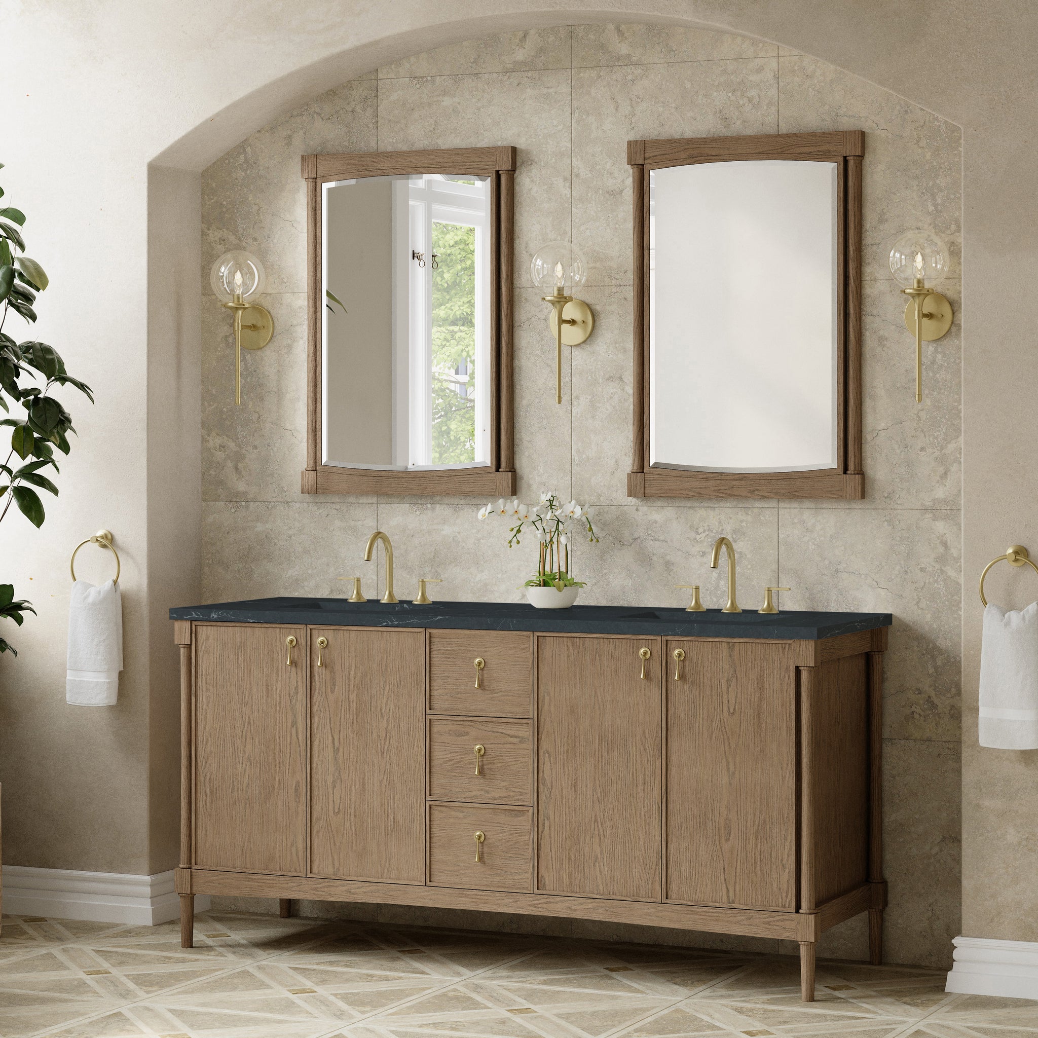 James Martin Kinnsden 72" Double Bathroom Vanity, Weathered Oak by James Martin