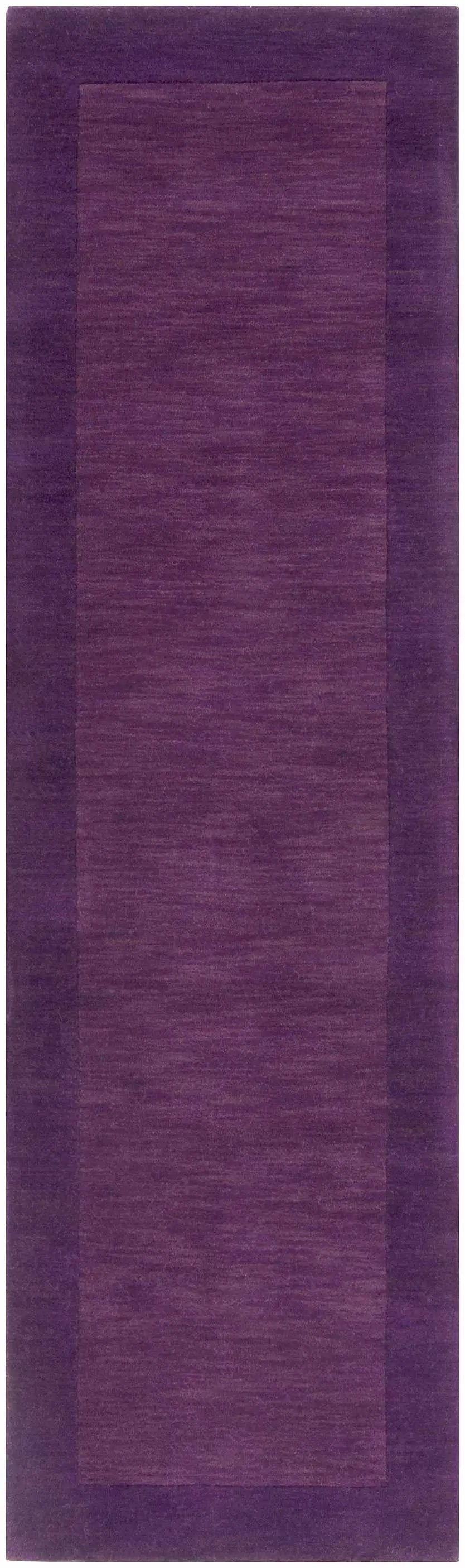 Bordered Solid Plum Purple Wool Rug by Boutique Rugs