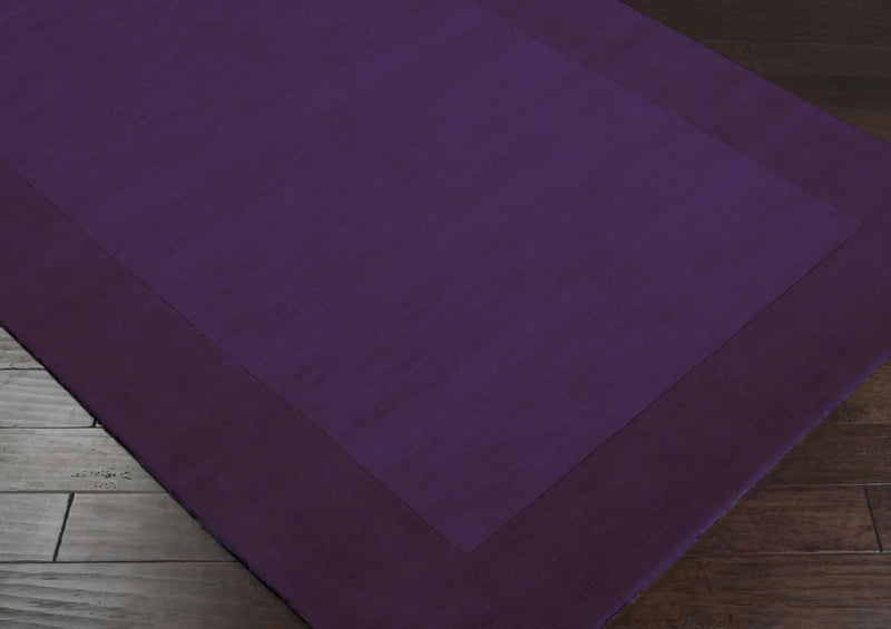 Bordered Solid Plum Purple Wool Rug by Boutique Rugs