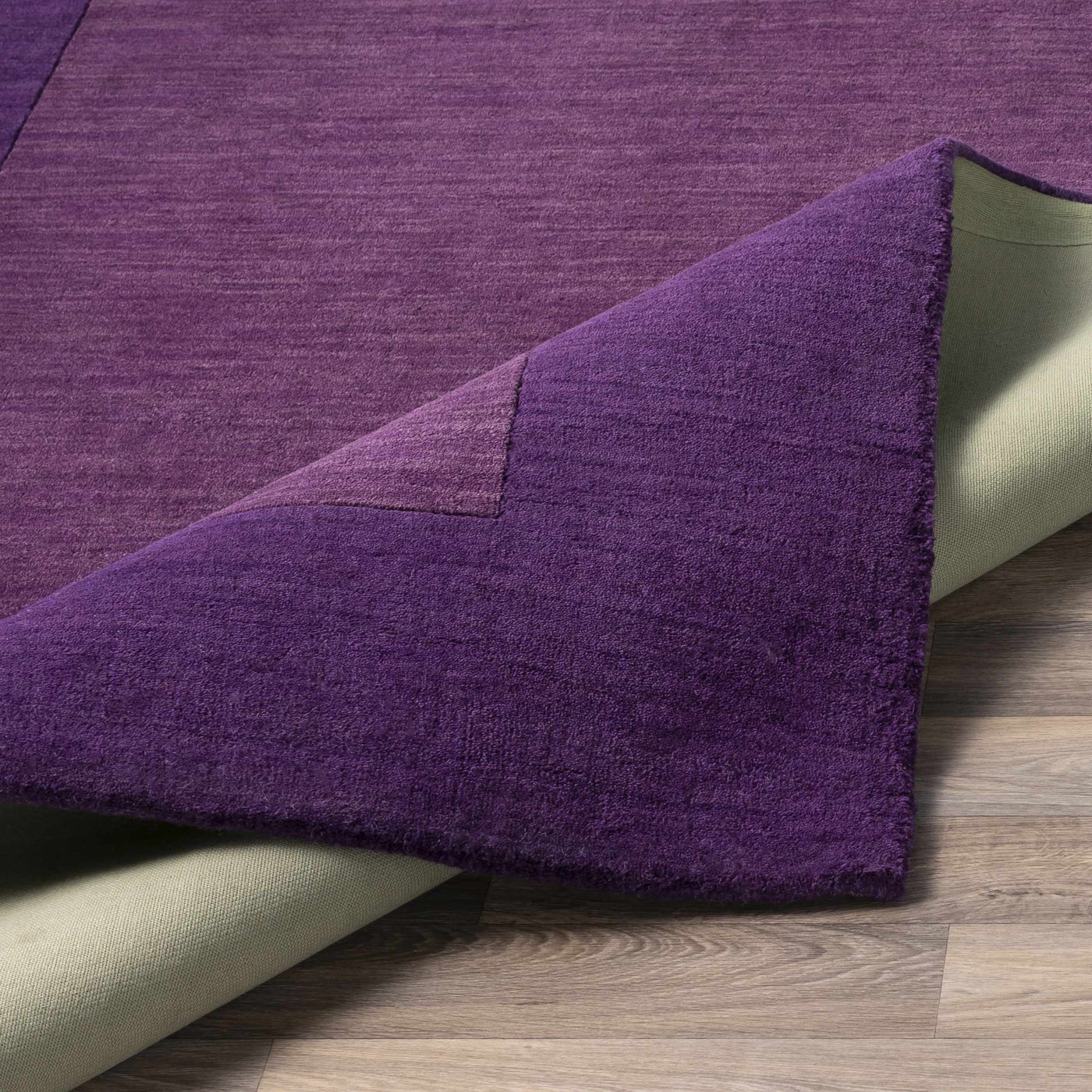 Bordered Solid Plum Purple Wool Rug by Boutique Rugs