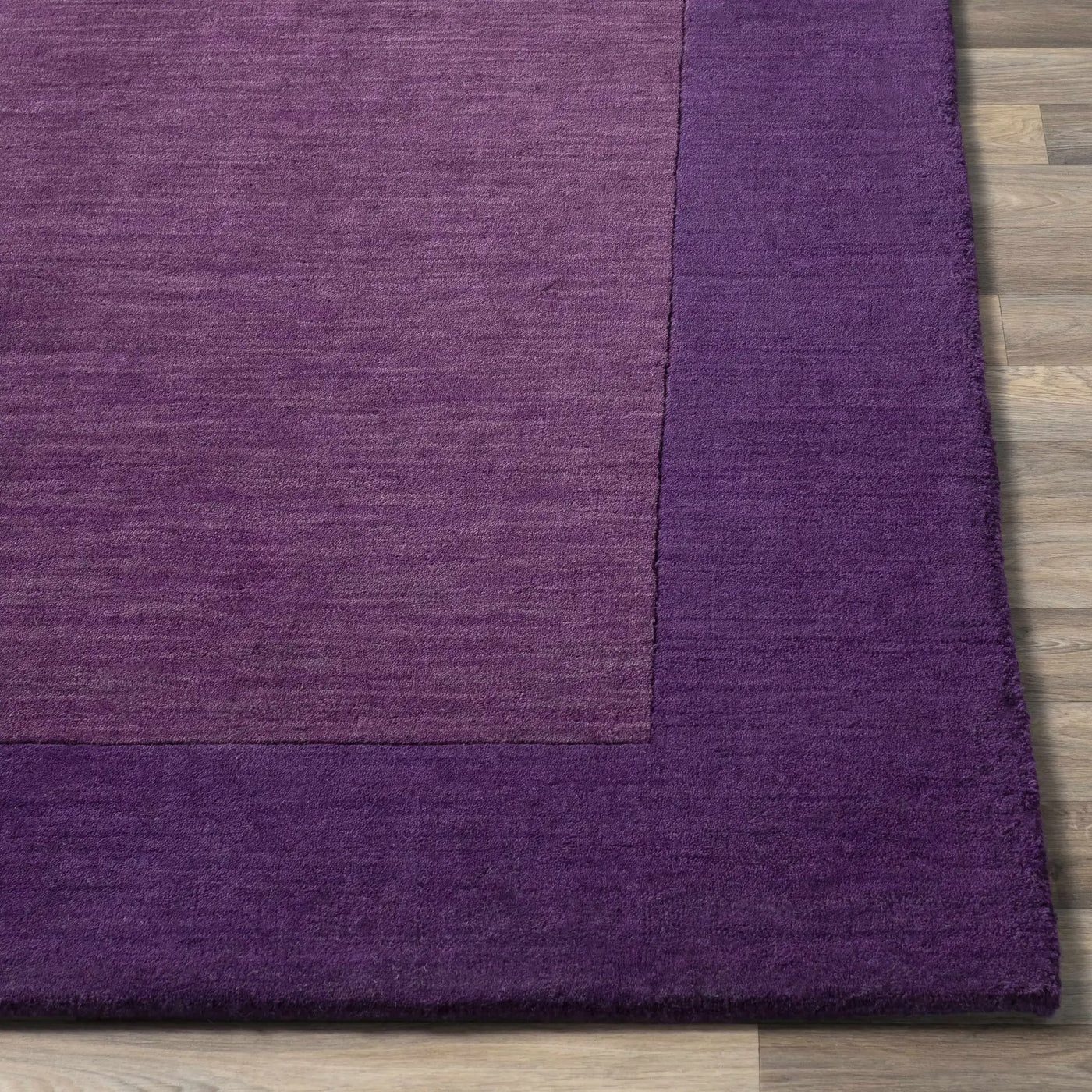 Bordered Solid Plum Purple Wool Rug by Boutique Rugs