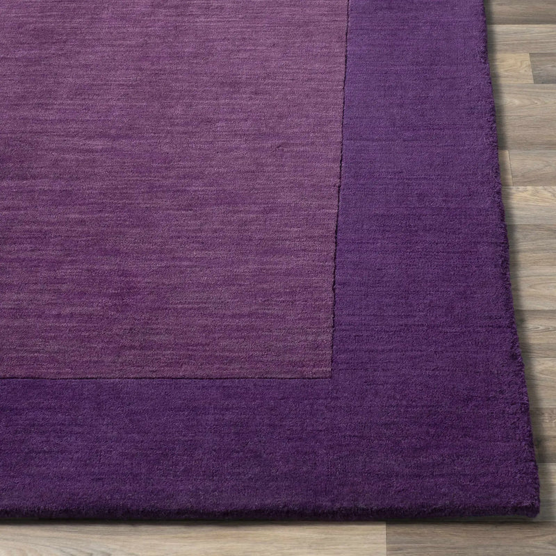 Bordered Solid Plum Purple Wool Rug by Boutique Rugs