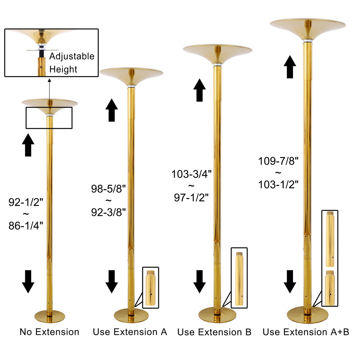 Dance Pole Spinning Static Dancing Pole Portable Removable for Home Club Bar Gym 86.2-109.8" Height Adjustable  Weight Capacity 440lb, photo 2 of 10