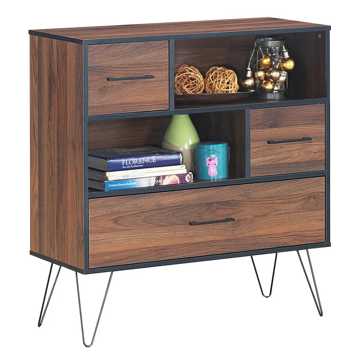 3-Tier Wood Storage Cabinet with Drawers and 4 Metal Legs by DirectDeals