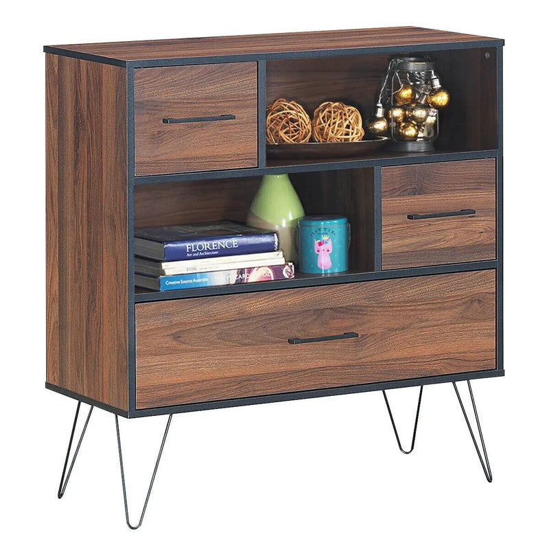 3-Tier Wood Storage Cabinet with Drawers and 4 Metal Legs by DirectDeals