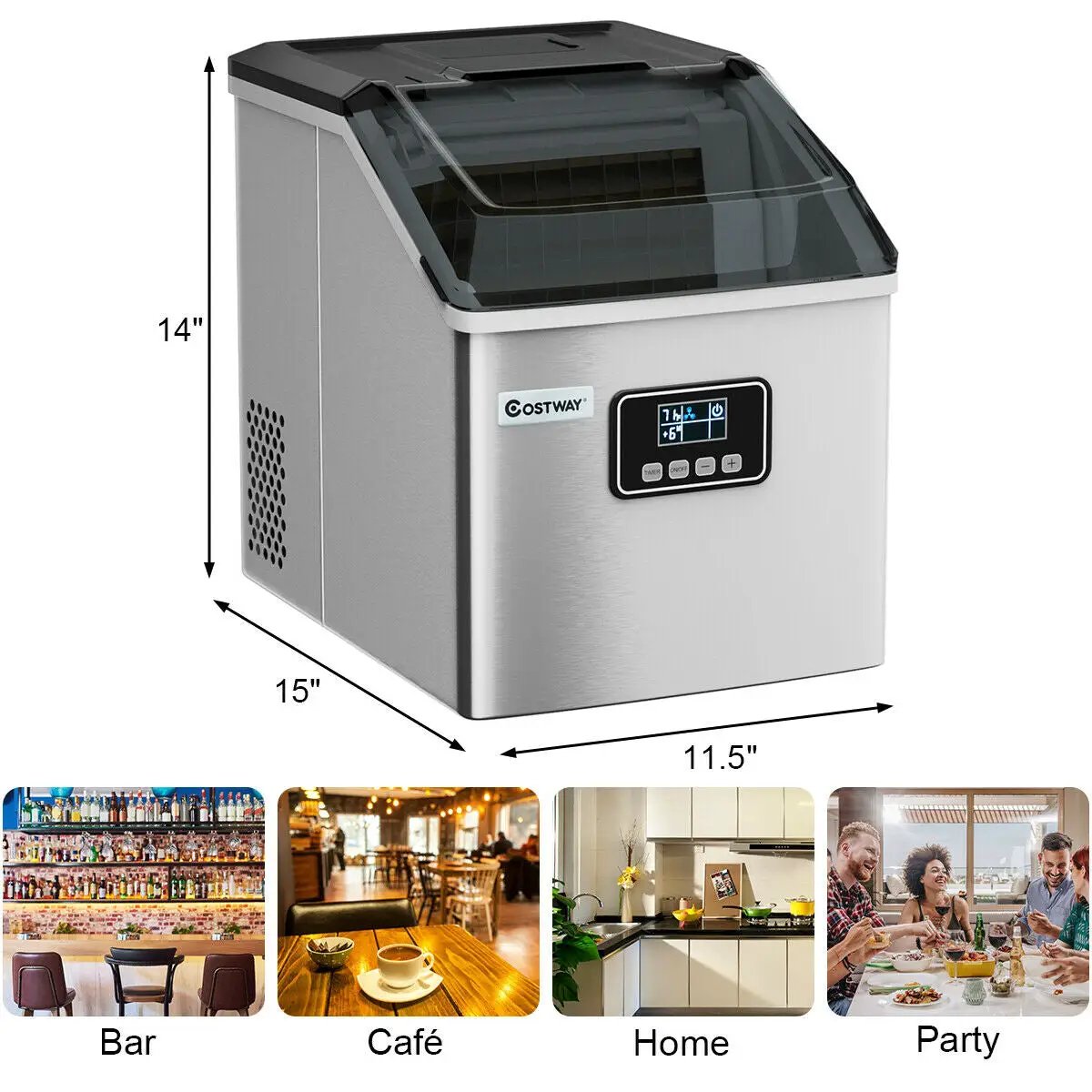 48 lbs Stainless Self-Clean Ice Maker with LCD Display by DirectDeals