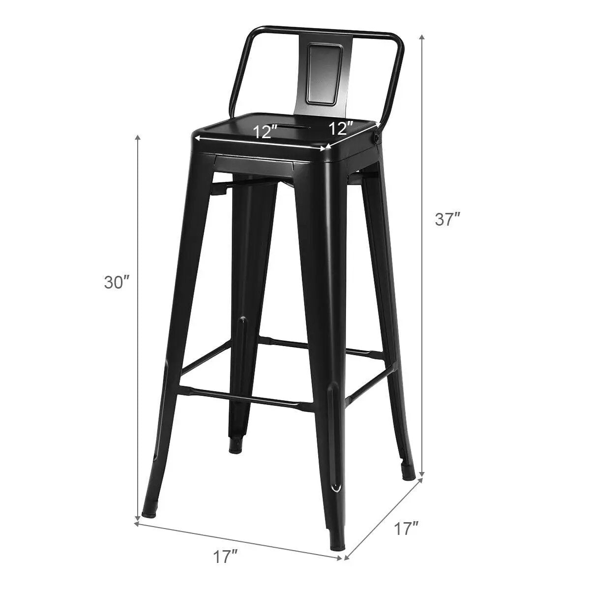 30 Inch Set of 4 Metal Counter Height Barstools with Low Back and Rubber Feet by DirectDeals
