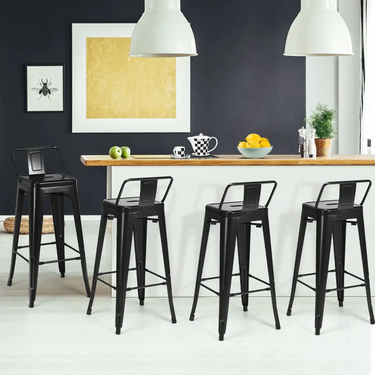 30 Inch Set of 4 Metal Counter Height Barstools with Low Back and Rubber Feet by DirectDeals