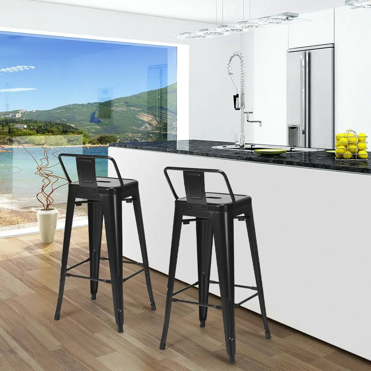 30 Inch Set of 4 Metal Counter Height Barstools with Low Back and Rubber Feet by DirectDeals