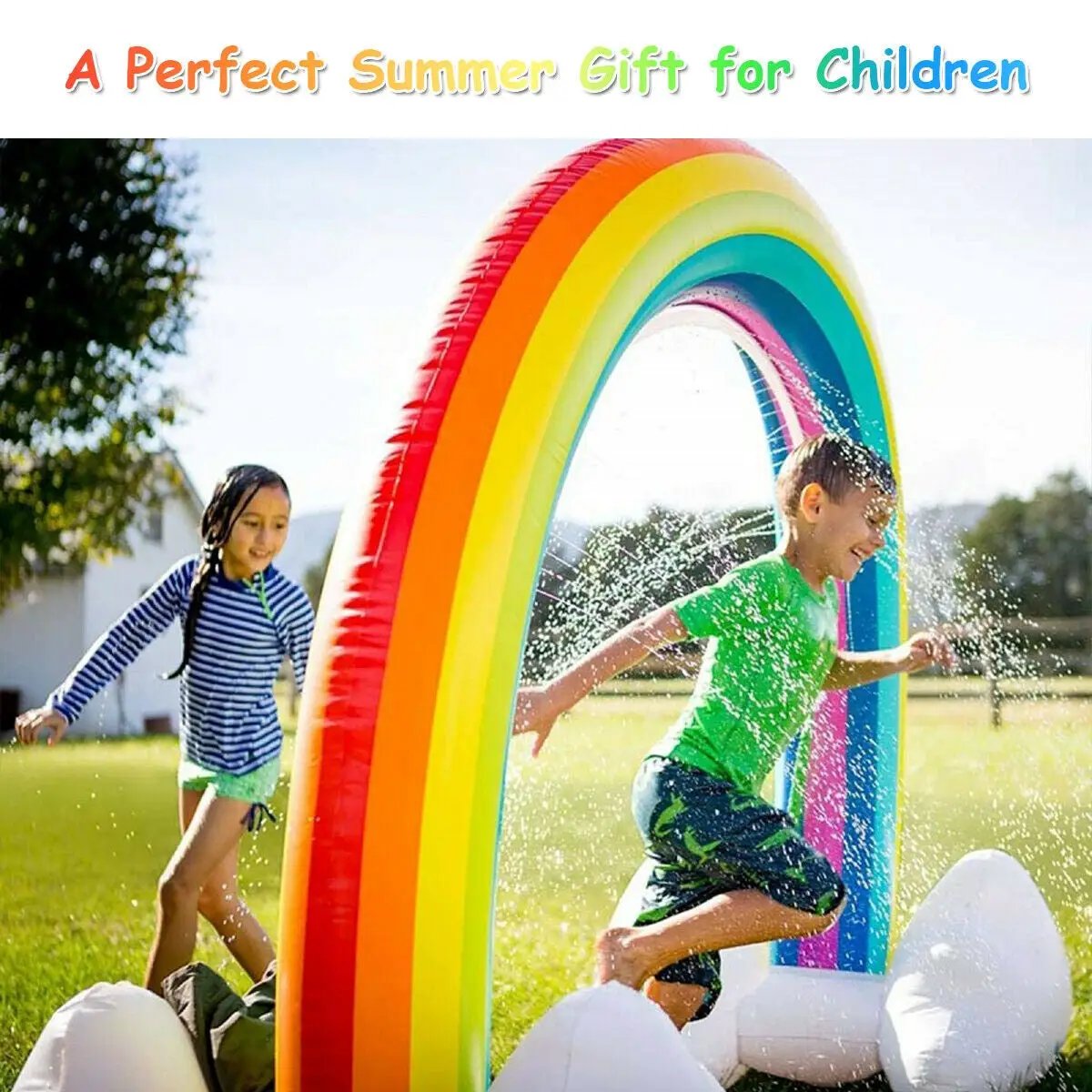 Inflatable Rainbow Sprinkler Backyard Games Outside Water Toy Yard by DirectDeals