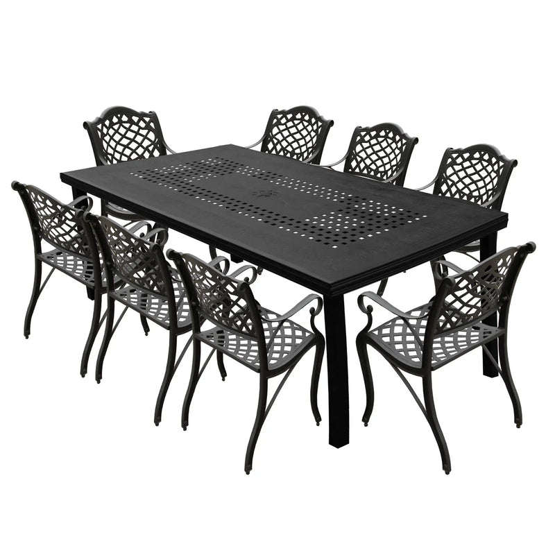 Outdoor Aluminum 9pc Rectangular Patio Dining Set with Eight Chairs by Sharicks