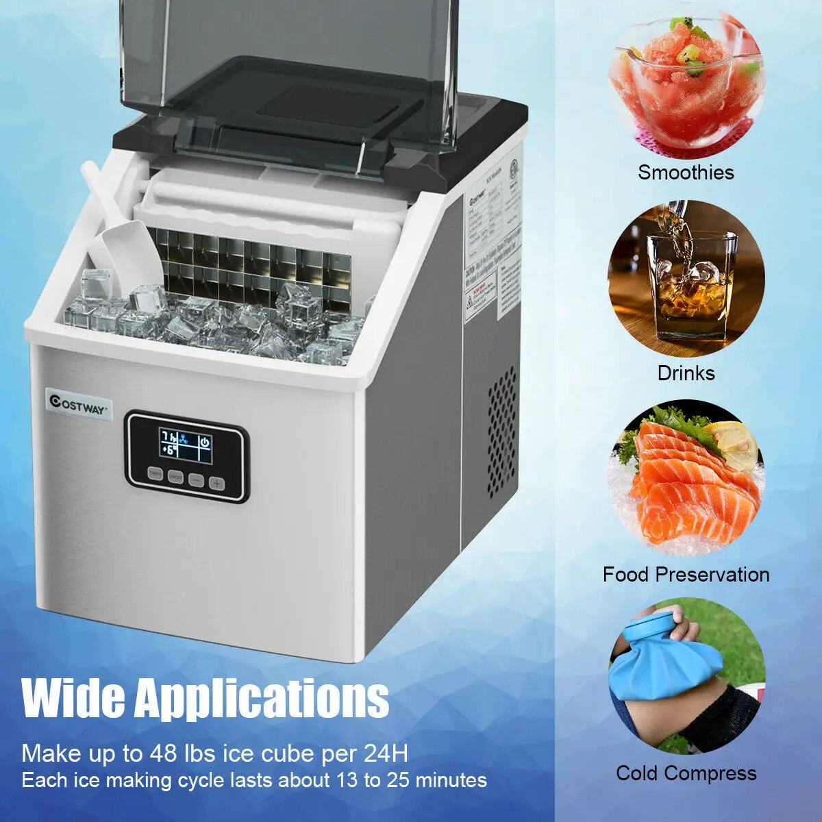 48 lbs Stainless Self-Clean Ice Maker with LCD Display by DirectDeals