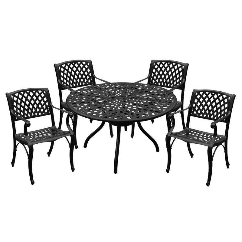 Outdoor Aluminum 5pc Round Black Patio Dining Set with Four Chairs by Sharicks