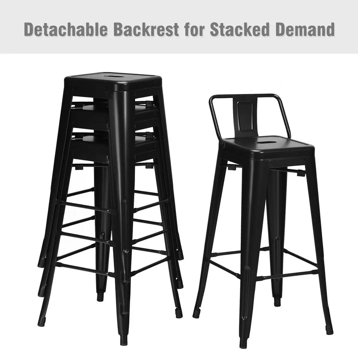 30 Inch Set of 4 Metal Counter Height Barstools with Low Back and Rubber Feet by DirectDeals