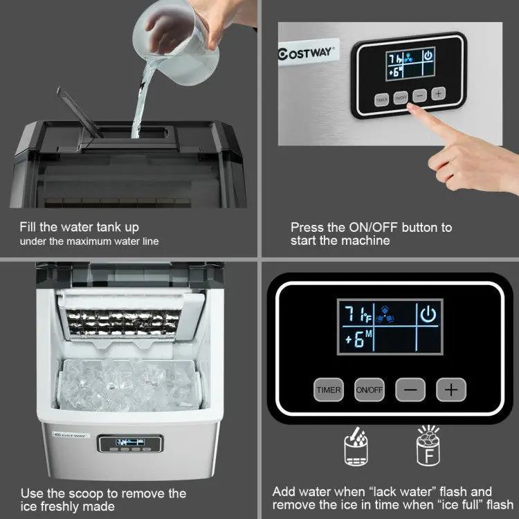 48lbs Stainless Ice Maker with LCD & Self-Cleaning by DirectDeals