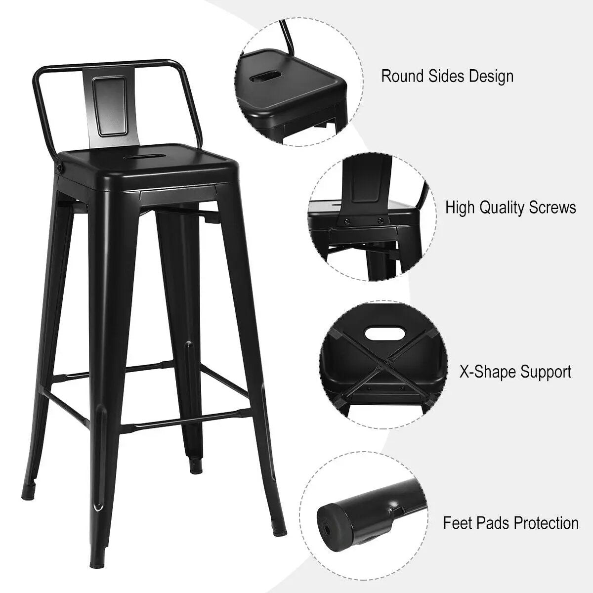 30 Inch Set of 4 Metal Counter Height Barstools with Low Back and Rubber Feet by DirectDeals