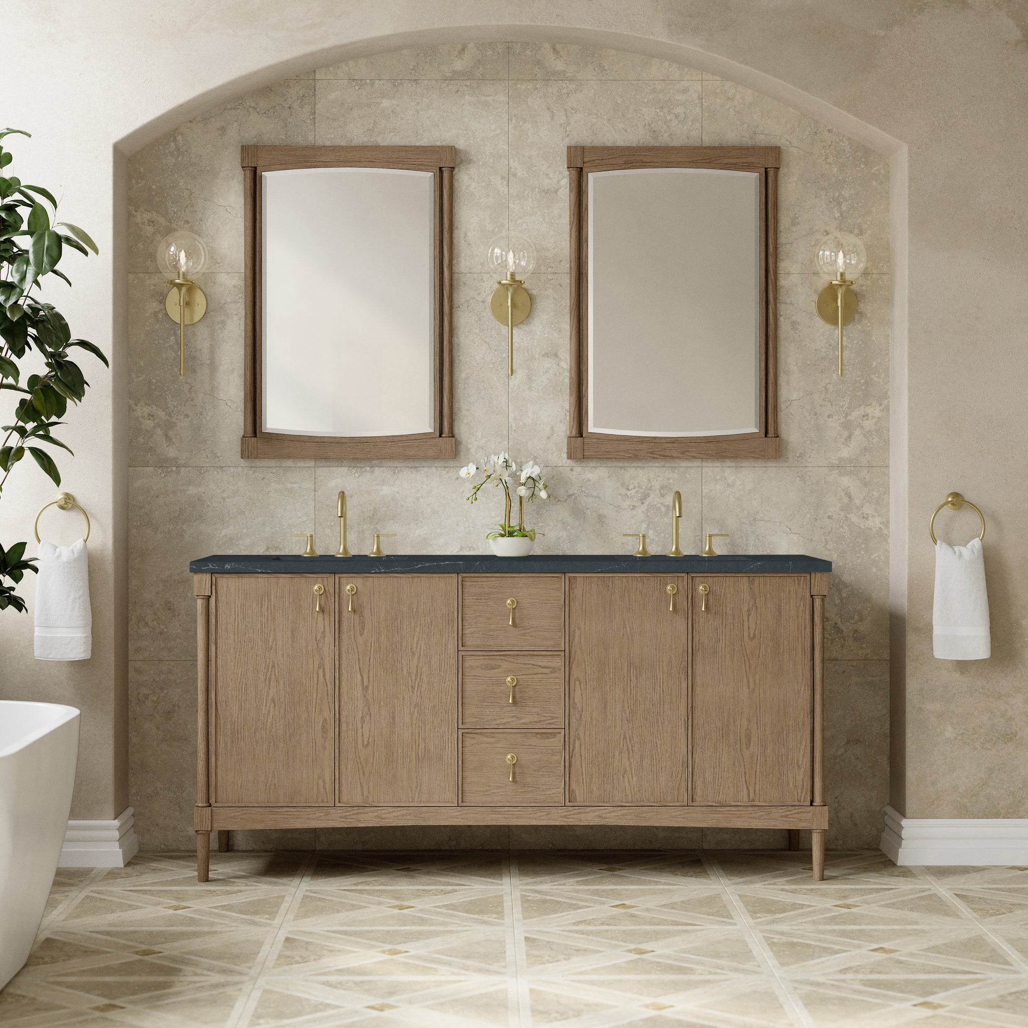 James Martin Kinnsden 72" Double Bathroom Vanity, Weathered Oak by James Martin