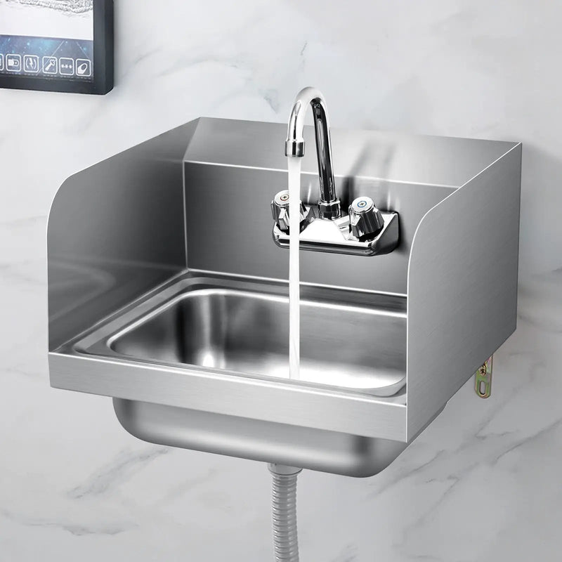 Stainless Steel Sink Wall Mount Hand Washing Sink with Faucet and Side Splash by DirectDeals
