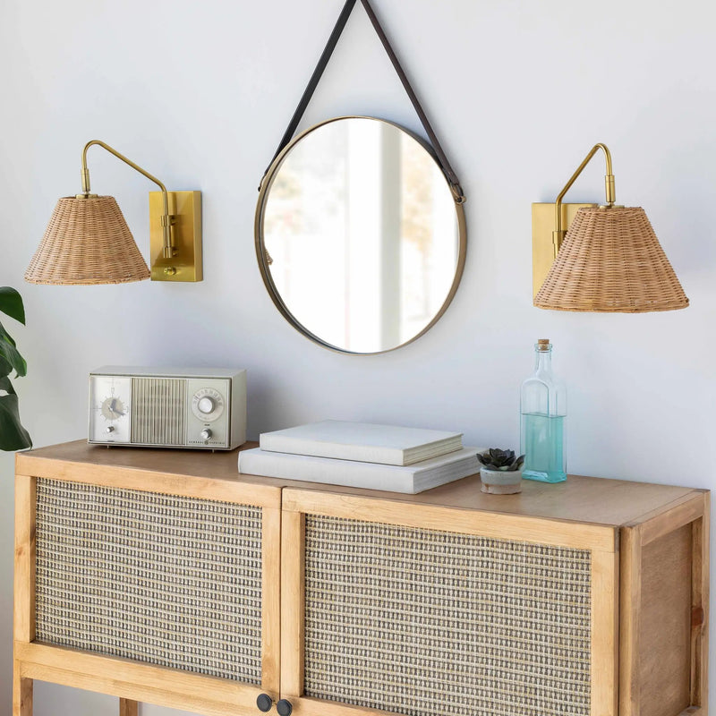 Gabas Gold Iron Rattan Wall Sconces by Boutique Rugs