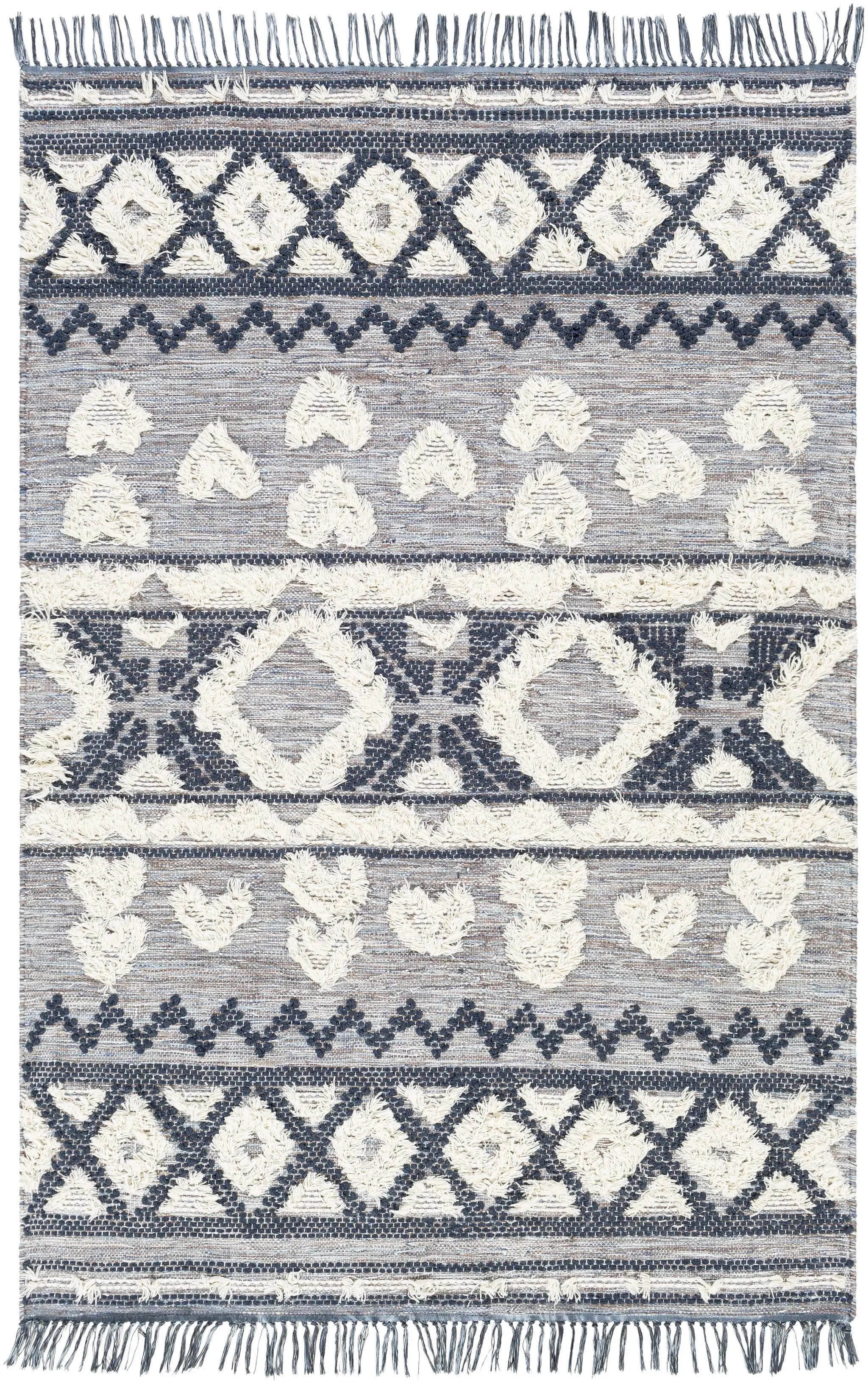 Gakona High-Low Cream&Blue Wool Rug - Clearance by Boutique Rugs