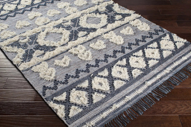 Gakona High-Low Cream&Blue Wool Rug - Clearance by Boutique Rugs